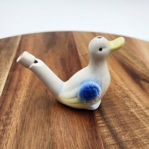 VTG Ceramic Duck Water Whistle Blue Yellow Pastel Porcelain Warbler Toy Songbird